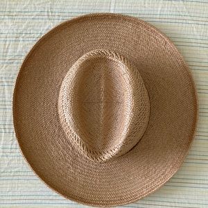 Frye Leather Trimmed Wide Brim Kettle Edge Straw Hat | Like New